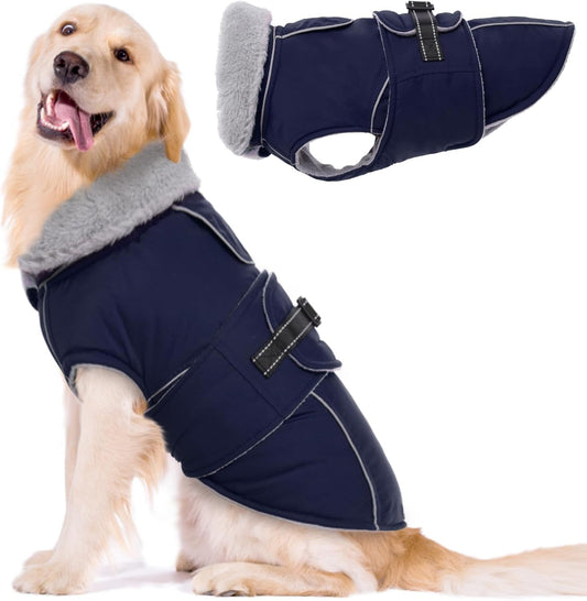 Lelepet Warm Dog Coat Waterproof Dog Jacket for Extra Large Dogs Reflective Fleece Vest with Adjustable Buckle Hook & Loop Windproof Cold Weather Coats for Small Medium Large Dogs, Navy Blue, XXXL