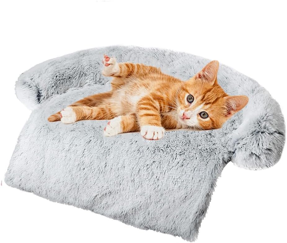 Calming Dogs/Cats Bed Mats, Dog Pad Washable Removable Couch Cover, Plush Long Fur Mat for Pets, Waterproof Lining, Perfect for Small, Medium and Large Dogs and Cats (Gradient Gray, 31"x23")