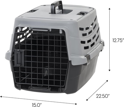 IRIS USA 23" Cat Carrier, Small Pet Carrier Hard, Dog Kennel with 2-Door Front and Top Access, Dog Carrier, up to 18 pounds, Black/Gray