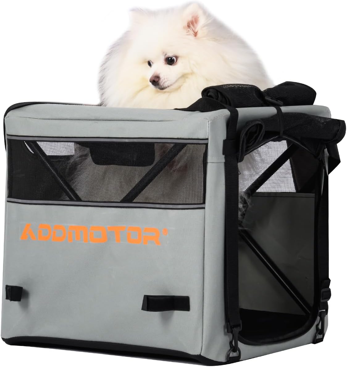 Addmotor Soft Sided Pet Carrier, Large Cat Carriers for Small Dogs Medium Large Cats up to 25 Lbs, Cat Carrier Soft for 2 Cat with Mental Frame for E-Trike Basket, Waterproof 600D, Gray