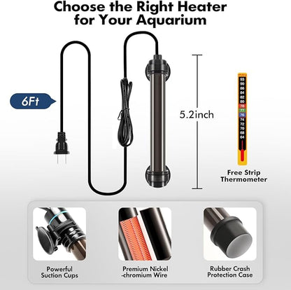 Orlushy 25W Submersible Small Fish Tank Heater with Free Thermometer, Preset Temperature 78℉ Aquarium Heater for 1-5 Gallon Freshwater & Saltwater Tank