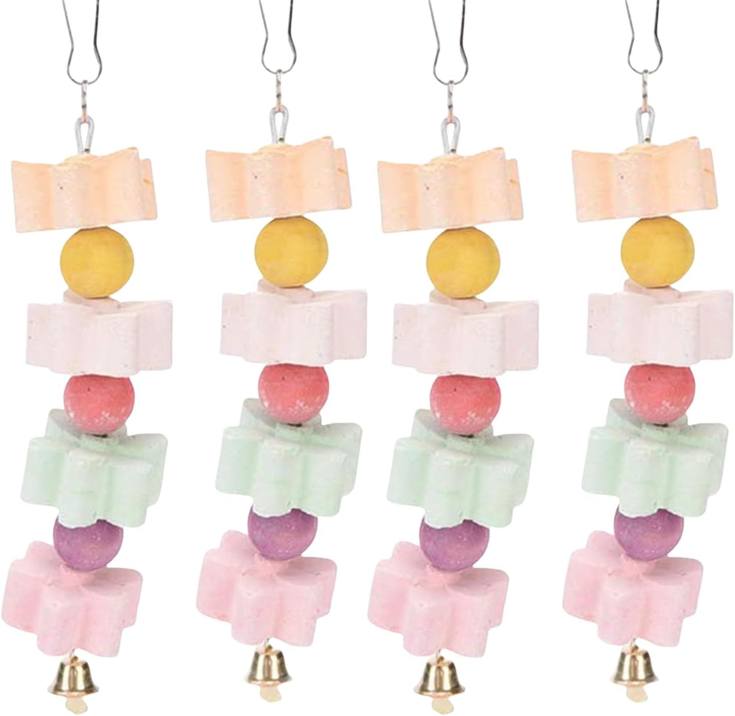 4Pieces Parrot Beak Trimmer Bird Beak Grinding Stone Teeth Lava Block Mineral Calcium Rock Chewing Toys with Bell for Parakeet Conure Budgies Rabbit Chinchilla Hamster