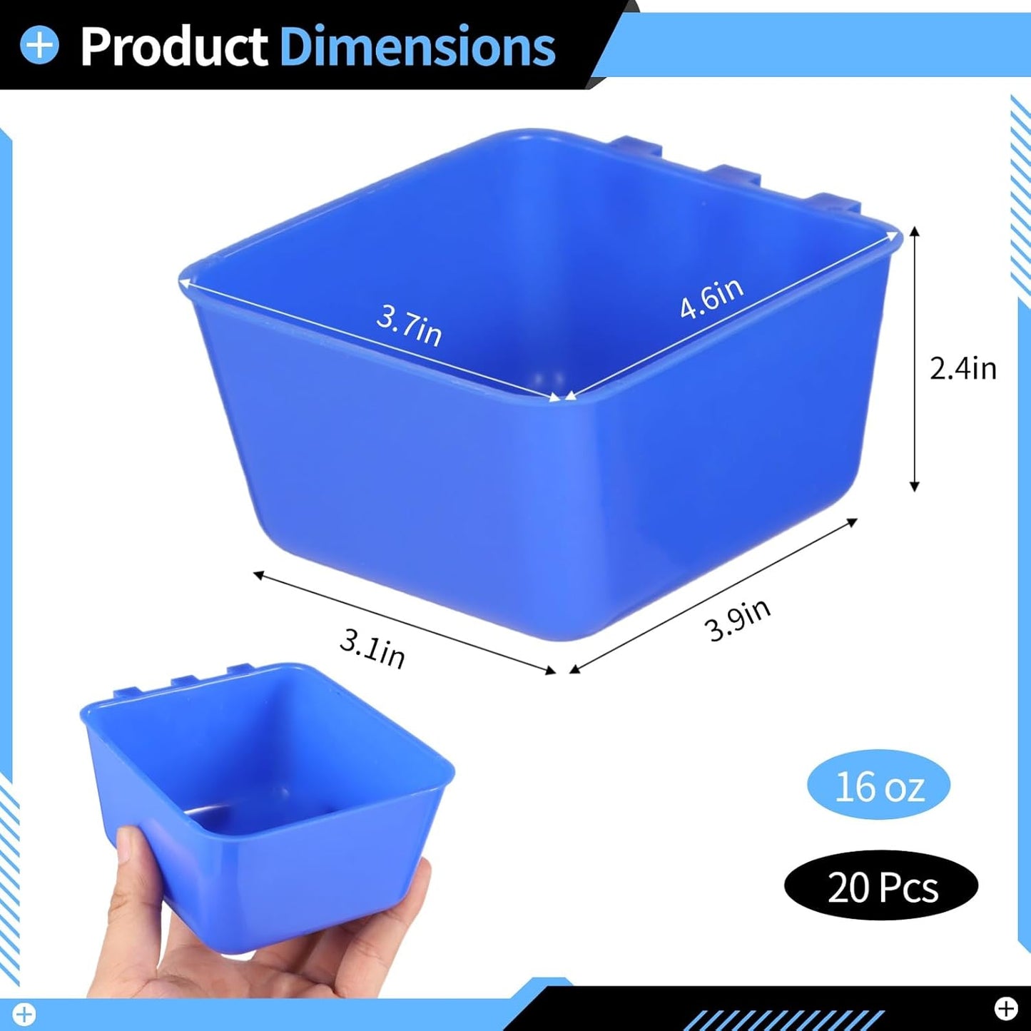 20 Pcs Cage Cups 16 oz Chicken Feeder Waterer Birds Feeders Hanging Bunny Cage Feeder Chicken Water Bowl Feeding Seed Bowl for Pet Parrot Rooster Parakeet Gamefowl Poultry Pigeon Wire Cage