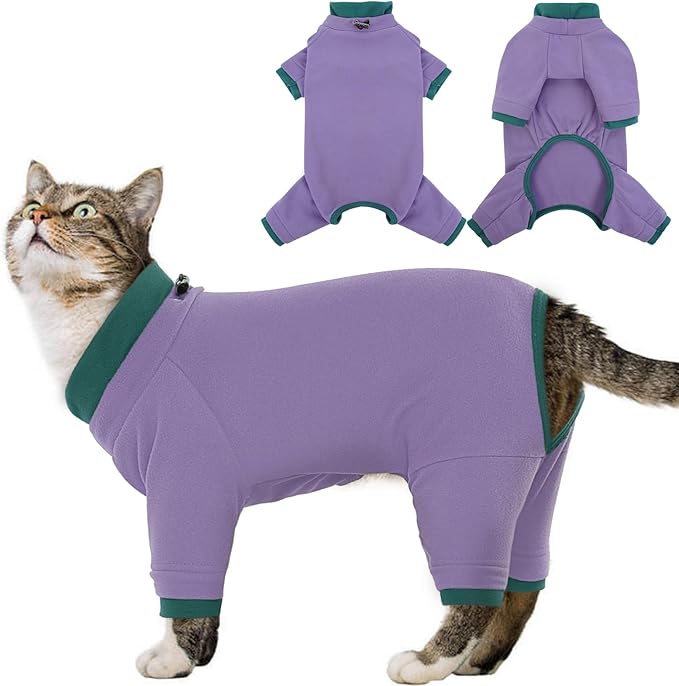 Sticky Cat Clothes Stretchy, Sphynx Hairless Sweater & Pajamas for Cats only, Soft Cat Onesie for Cats After Surgery Female Male & Hair Loss Prevention, Purple M