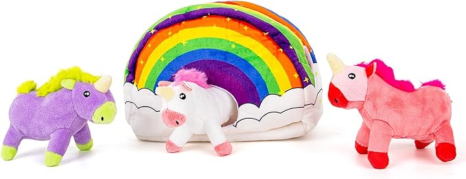 Hollypet Hide and Seek Squeaky Dog Toy, Designed Interactive Puzzle Plush Stuffed Puppy Toys, Unicorn