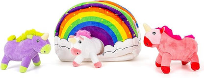 Hollypet Hide and Seek Squeaky Dog Toy, Designed Interactive Puzzle Plush Stuffed Puppy Toys, Unicorn