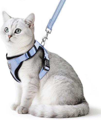 PUPTECK Cat Harness and Leash Set Escape Proof Reflective Cat Walking Harness Adjustable Soft Breathable Mesh Vest for Small Pets, Sky Blue, M