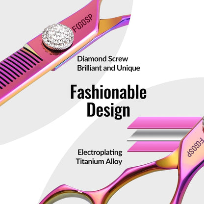 Professional Curved Thinning Shears Dog Grooming Scissors 7.5'' Rainbow Curved Thinner Scissors for Grooming Large Dogs Pet 56 Teeth Japan 440C(Curved Thinner,Rose Red)