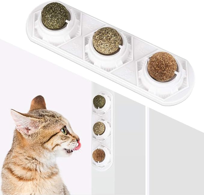 Catnip Wall Ball Toys – Rotatable Cat Snack Edible Balls with Natural Healthy Catnip | Silvervine | Gall Nut, Kitten Playing Chewing Cleaning Teeth Toy