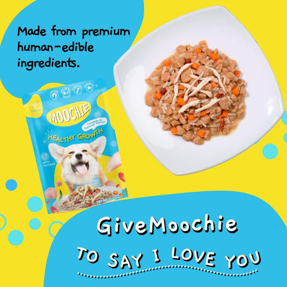 MOOCHIE Soft Puppy Wet Dog Food - Healthy Growth - Real Chicken, Beef, Vegetables & Rice - No Artificial Flavors or Preservative - 12 x 3 oz Pouch
