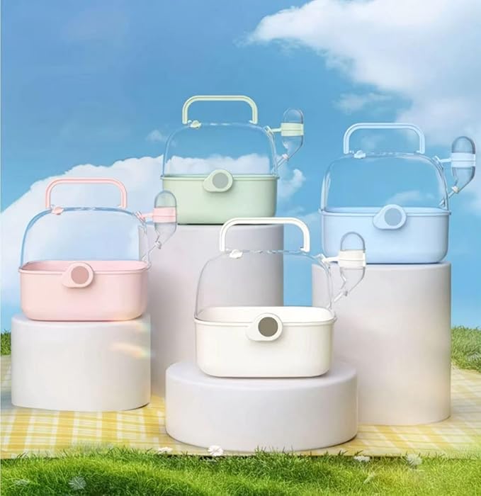 Portable Hamster Carrier Cage for Travel - Acrylic Small Animal Cage with Ventilation Holes,Escape-Proof Hamster Travel Cage for Outdoor Picnics, Vet Visits(Pink)