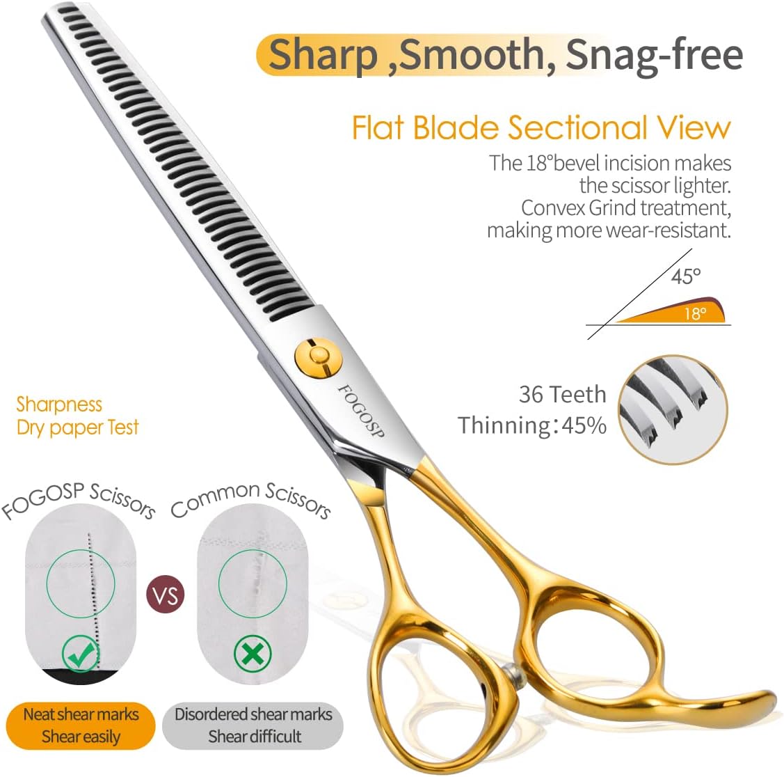 Dog Thinning Shears for Grooming 36 Teeth 6.5" Dog Blending Shears for Grooming Small Medium Dogs Professional Pet Thinners Blenders Scissors for Right Groomer(Blender, Gold)