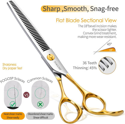 Dog Thinning Shears for Grooming 36 Teeth 6.5" Dog Blending Shears for Grooming Small Medium Dogs Professional Pet Thinners Blenders Scissors for Right Groomer(Blender, Gold)