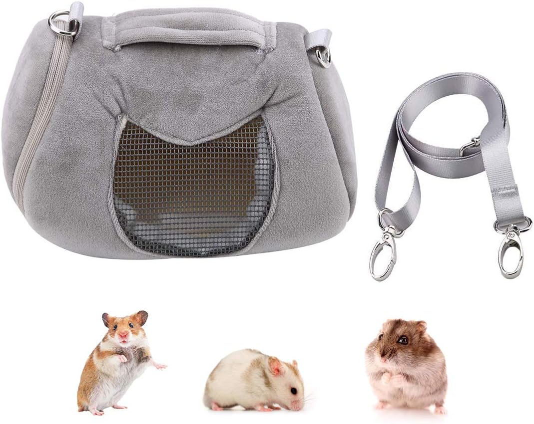 Wontee Hamster Carrier Bag Portable Outdoor Travel Handbag with Adjustable Single Shoulder Strap for Hamster Small Pets (Grey)