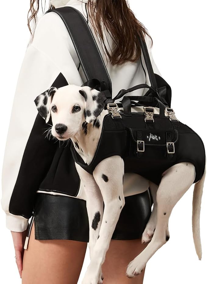 FCT Dog Backpack Carrier - Spine-Friendly for Midium to Large Dogs (18-30 lbs), Horizontal Design Dog Carrier with Adjustable Back Straps,Legs-Out Comfort for Travel/Hiking/Cycling (Black, Size L)