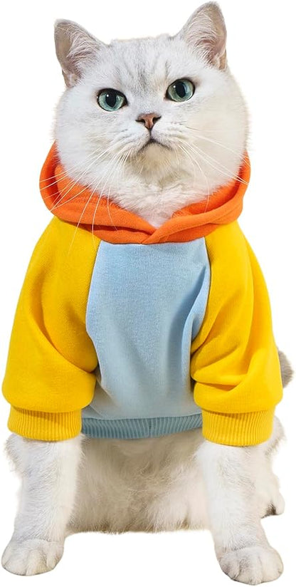 QWINEE Basic Dog Hoodie Sweatshirt Puppy Sweater Warm Cat Costumes Pet Clothes for Chihuahua Puppy Kitten Small Medium Dogs Orange and Blue X-Large
