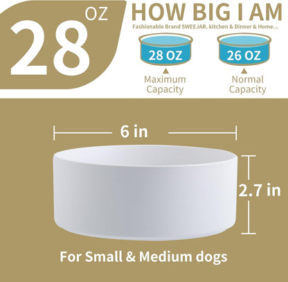 White Elevated/Raised Dog Bowl Ceramic for Small Medium Sized Breed,Dog Food Water Bowl with Stand,6 in 3.6 Cups Non Slip Heavy Weighted