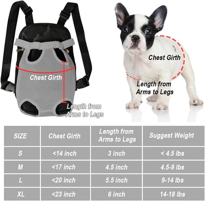 FEimaX Dog Carrier Backpack Pet Legs Out Front Cat Travel Bag, Adjustable Puppy Backpacks Carriers Hands-Free for Small Medium Dogs Cats Hiking Traveling Camping Daily Walking (Small, Grey)