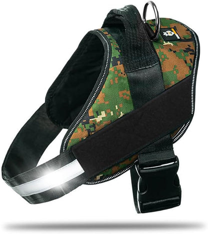 Non Pull Dog Harness with Patch Panels and Handle, Adjustable, Reflective, No Choke, Heavy Duty Easy On Service Dog Vest Harnesses for Medium Large Small Sized Dogs - Military Green, 2XL