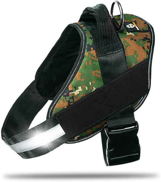 Non Pull Dog Harness with Patch Panels and Handle, Adjustable, Reflective, No Choke, Heavy Duty Easy On Service Dog Vest Harnesses for Medium Large Small Sized Dogs - Military Green, XS