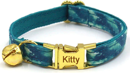 Personalized Cat Collar with Bells,Velvet Customized Small Cat Collar with Name Tag,Pet Collar with Name Phone Number Engraved ID Tags for Boy and Girl Kitten Cats (Peacock)