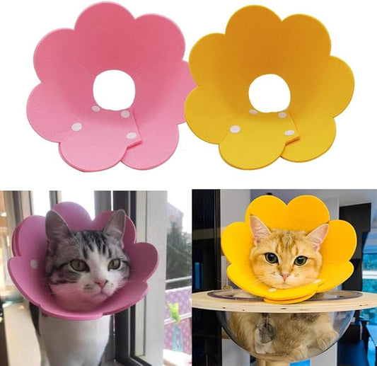 Adjustable Cat Recovery Collar - Cute Flower Neck Cones After Surgery, Set of 2, Surgery Recovery Elizabethan Collars for Kitten and Cats S Size (2 pcs)
