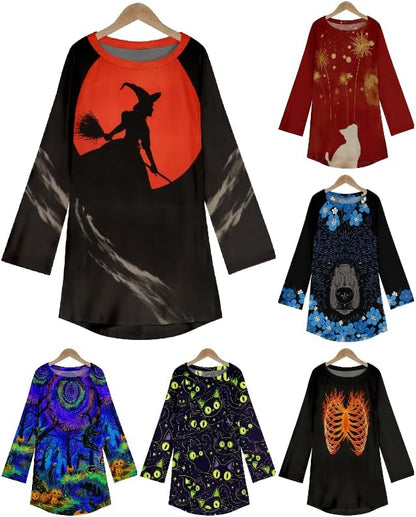 MARSVOVO Women Novelty Graphic Plus Size Sweater Crewneck Long Sleeve Cute Printed Loose Fit Casual Fall Sweaters Top
