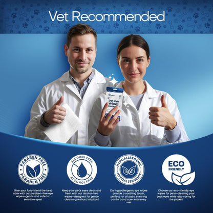Pet Eye Wipes for Dogs & Cats | 5x6” Hypoallergenic Tear Stain Remover Wipes | 3X Larger Unscented Gentle Eye Wipes to Remove Discharge | 99% Natural Ing. Safe for Sensitive Pets | 60 Wipes