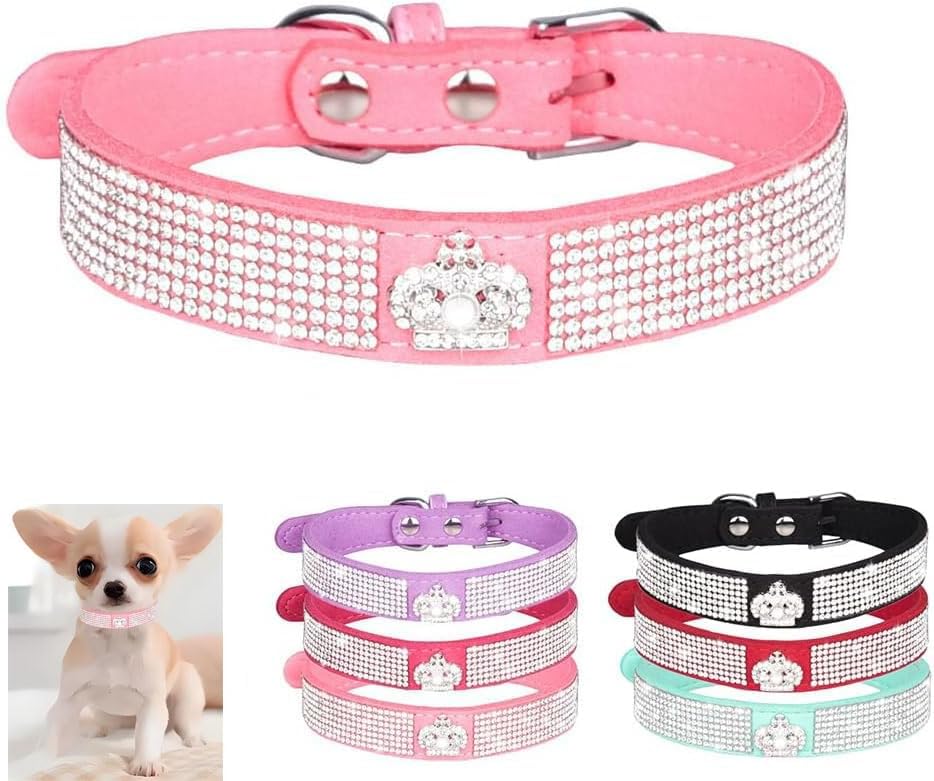 Serijoars Small Dog Collar with Rhinestone Crystal Diamond Colorful Bling Girl Puppy Cat Collars (M, Pink4)