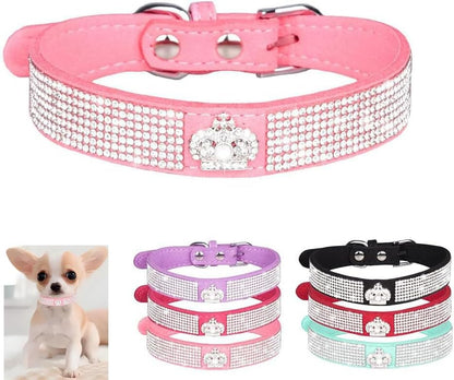 Serijoars Small Dog Collar with Rhinestone Crystal Diamond Colorful Bling Girl Puppy Cat Collars (M, Pink4)
