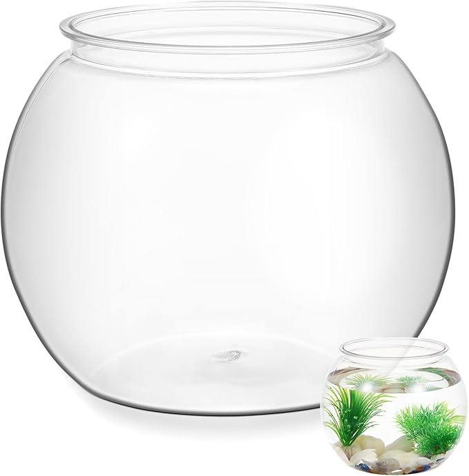 POPETPOP Transparent Betta Fish Tank, Multi-Function Round Fish Tank, Drop-Resistant Terrariums Bowl for Goldfish and Office Decor, Goldfish Tank