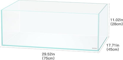 LANEDN 75S 22.1 Gal Shallow Tank, Shallow Fish Tank, Rimless Low Iron Tank, Bookshelf Aquarium W29.5×D17.7×H11 in(75x45x28cm); 8mm Thickness Aquascape Fish Tank, Black Leveling Mat Included