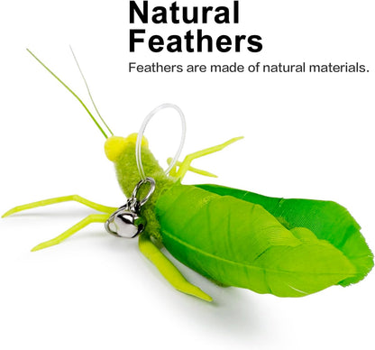 TTcat Cat Feather Wand Toys,Retractable Wand Toy with 3 Simulation Insects Dragonfly Grasshopper Refills,Interactive Cat Toy Kitten Toy for Indoor Cats to Play Chase Exercis.