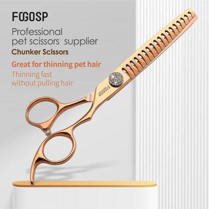 Rose Gold Titanium Chunkers Dog Grooming Scissors 7'' Professional Thinning Shears for Dogs Shih Tzu Teddy Pet Japanese 440C 70% Thinning Rate 18 Teeth(7,Chunker)