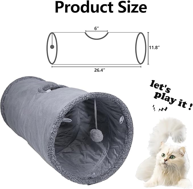 Cat Tunnel, Durable Suede Collapsible Cat Play Tube Toys with Play Ball, Indoor Cat Tunnel for Cat, Puppy, Kitty, Kitten, Rabbit (Small)