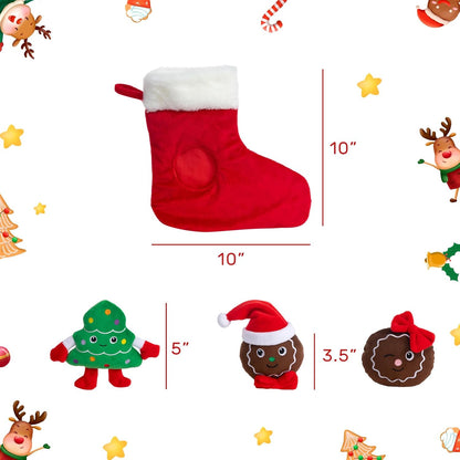 Hollypet Squeaky Dog Toy, Interactive Plush Hide and Seek Dog Toys for Small Medium Sized Dogs and Non-Aggressive Chewers, Puppy Teeth Clean Chew Toys, Christmas Stocking