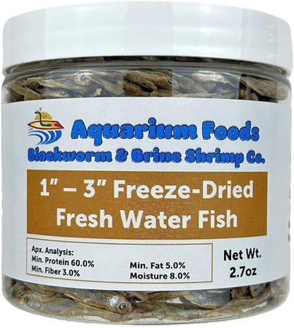 Aquatic Foods Inc. Freeze Dried 1"- 3" Fresh Water Fish for Piranhas Large Fish, Land and Aquatic Turtles, Rodents, Reptiles, Lizards, Cat Treats & More…2.7oz Med Round Jar