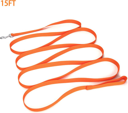 Strong Durable 15ft Nylon Dog Training Leash, 1 Inch Wide Traction Rope, for Small and Medium Dog (Orange, 15 Feet)