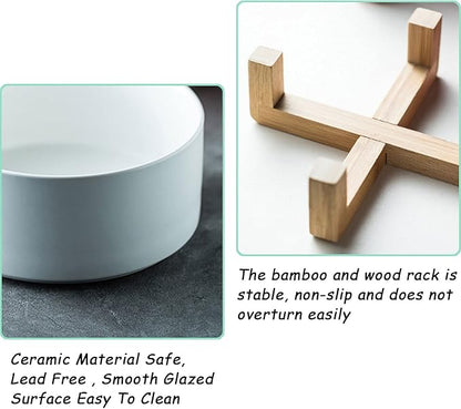 Petygooing White Ceramic Cat Dog Bowl Set with Stand,Small Dog Bowls,Pet Food and Water Dish, Anti Slip Set of 2 Cat Bowls Pet Food Bowl- Pet Dish Small Size Pet (13.5OZ/5.1 in)