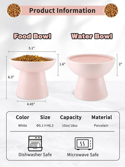LoeJan Elevated Food and Water Bowls Set, Extra Wide and Raised Ceramic Feeder, Anti-Vomit Whisker-Free Pressure Feeding Bowl for Kittens Adult Cats Small Dogs (Pink, Food Bowl)