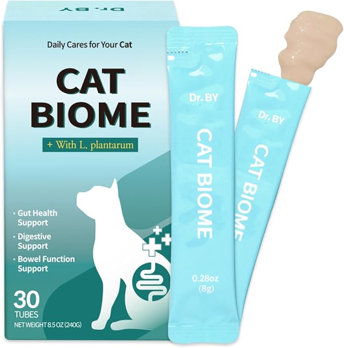 Dr.by Cat Biome Probiotics Feline Constipation Treatment Anti Diarrhea Relief Sensitive Stomach Support Kitten Probiotic Lickable Supplement for Digestion Immunity Gut Health 30 Tubes
