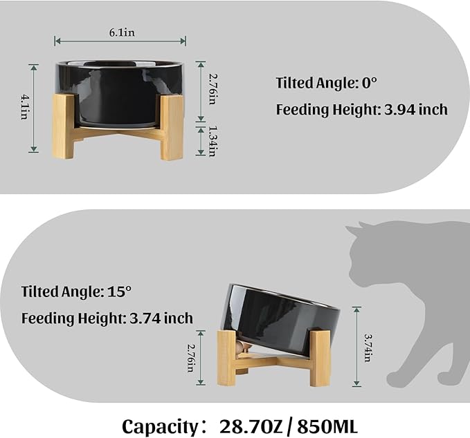 SPUNKYJUNKY 15° Slanted Ceramic Dog and Cat Bowl with Wooden Stand, Tilted Bulldog Food and Water Bowl No Slip Non-Spill for Cats Medium Dogs Big Face Pets 28.7 OZ (3.6 Cups, Starry Blue)