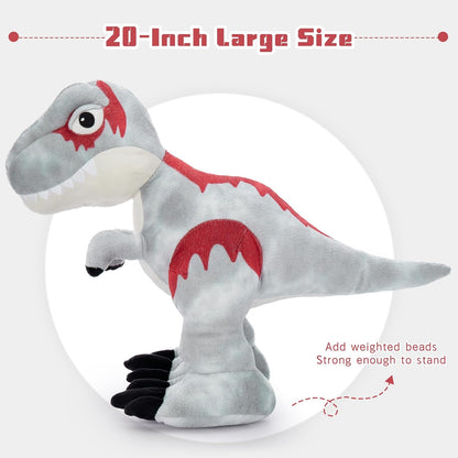 Tezituor 20-Inch Big Standing Dinosaur Stuffed Animal with Weighted Feet, T-Rex Stuffed Dinosaur Plush Toy for Boys & Dino Lovers, Giant Velociraptor Dino Plush for Christmas, Birthday, Party