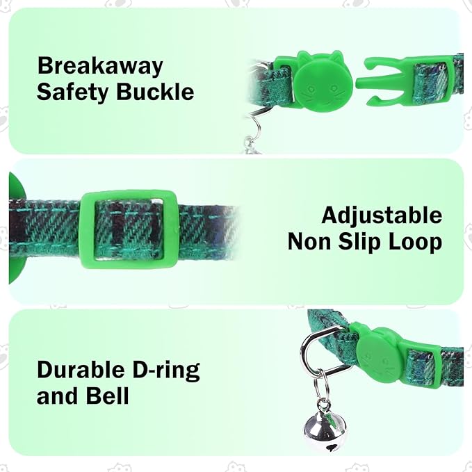 Airtag Cat Collar Breakaway with Bells and Bowtie -Upgraded Safety Kitten Collar for Air Tag Holder -Cute GPS Cat Tracker Collars for Girl Boy Cats, Kitty and Puppies, Green