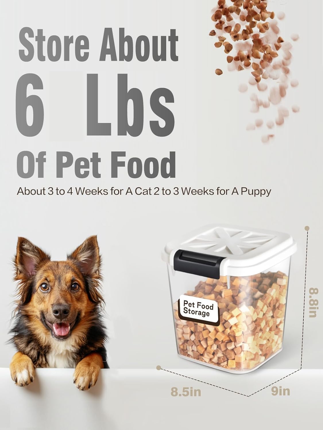 LivLab Mker 5 lbs Dog Food Storage Container with Lids Airtight Pet Food Container Cat Treat Container, Dry Pet Food Storage Bin for Cereal, Birds, Rice and Grain(6 lbs), White