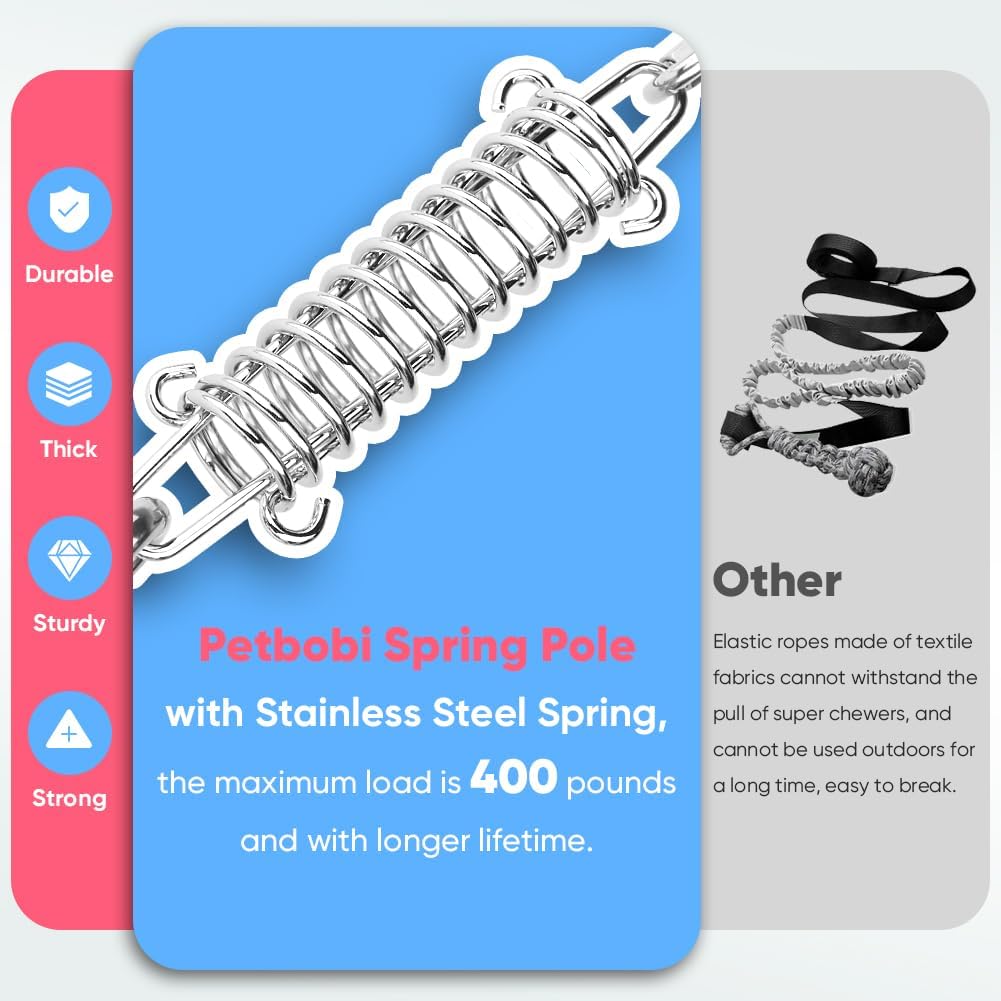 Petbobi Bungee Dog Toy, Outdoor Dog Tug Toy for Pitbull Interactive Exercise, Spring Pole Tug-of-War Toy with Durable Rope, Hanging Toy for Large Dogs to Reduce Boredom, Purple