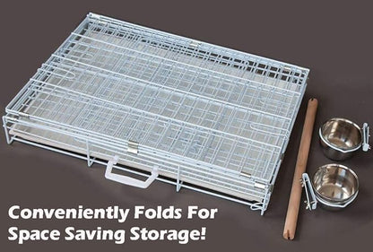 Large 23.5"x16.5"x20"H Travel Vet Bird Parrot Easy Foldable Metal Cage Carrier with Stainless Bowls and Wooden Stand Perch Prevent Beaks Out