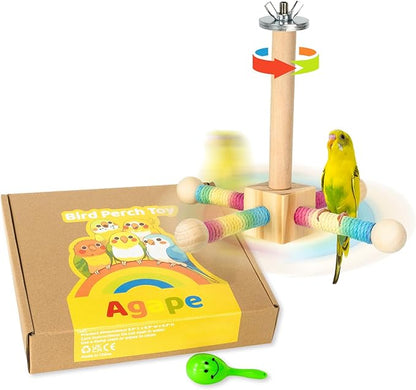 Agape Bird Perch Toy, Parrot 360° Interactive Rotating Toy, Bird Cage Accessories for small and medium Parrots to Expend Energy, Wooden Stand for Parakeets Cockatiels Lovebirds Conures Finches Budgies