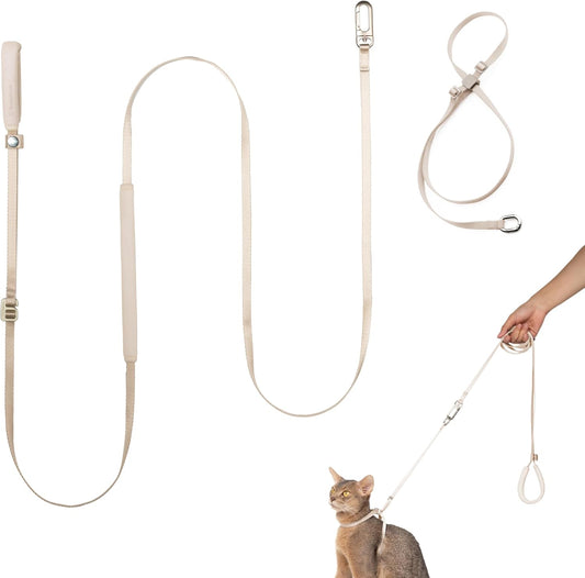 Cat Harness and Leash Set, Lightweight Escape Proof Cat Harness Leash with Padded Handle, Adjustable Cat Leash and Harness for Kitten Small Large Cats Walking Training (Linen, M)