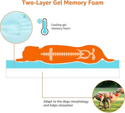 Amazon Basics Dog Bed with Cooling Gel Memory Foam, Pressure-Relief Support for Dogs up to 50lbs, Non-Slip Bottom, Machine Washable Cover, Large Sized (35" x 22"), Grey